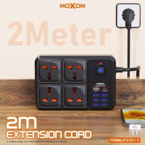 Moxom MX-ST17 12 IN 1 PD Power Strip With 4 Socket, 7 USB, 1 Type-C PD And One Key Master Control For Multi Devices 2500W 2 Meter